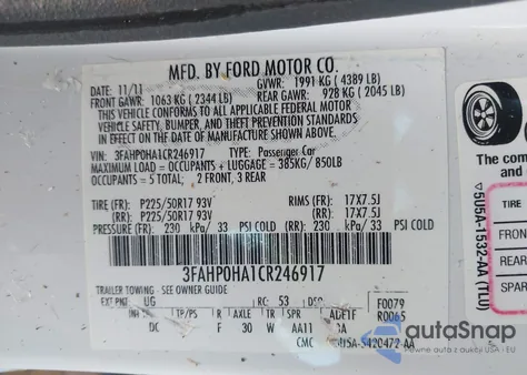2012 Ford Fusion Se из США, поврежденный, VIN 3FAHP0HA1CR246917